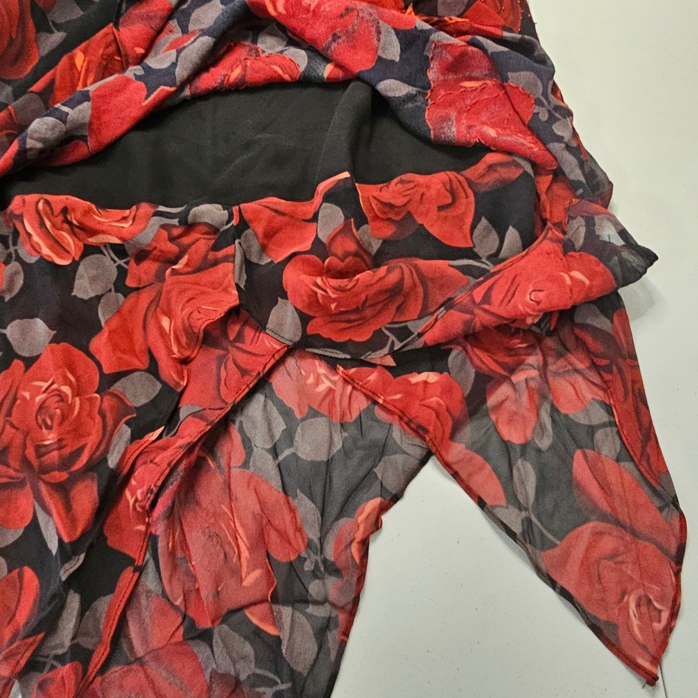 Vintage Lapis Silk Bias Rose Maxi Dress L Black Red Hanky Hem Whimsigoth Y2K NWT - Picture 12 of 16